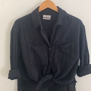 Black cotton gauze button down